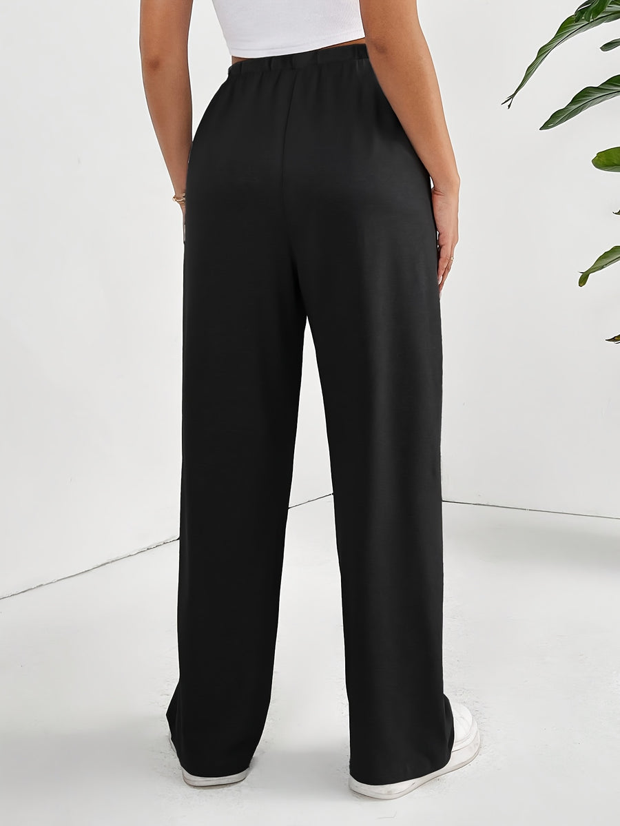 Elegant - 2pcs Women's Wide-Leg Casual Pants, Summer Lightweight Style, Letter Print - Peach+Black