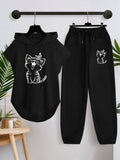 Women'S Sleeveless Hooded Top And Casual Long Pants Set X3649 - Black
