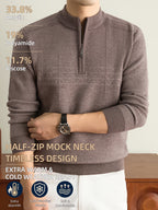 Men'S Half-Zip Knit Sweater, Classic Stand Collar And Textured Pattern, Thickened Warm Pullover in a Refined Timeless Style for Casual, Work, Hiking, Camping, Fishing, And Outdoor Wear - Camel