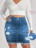 Digital Print Denim Women'S Pencil Skirt - Navy Color