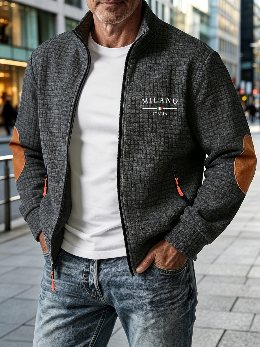 Pearson OBM MLIANO Autumn/Winter Men's Thickened Jacquard Sport Jacket, Fashionable Plaid Jacquard Textured Fabric, Comfortable Outerwear Fabric, Suitable for Daily Outings, Outdoor Sports, Travel, and Vacations. Lightweight and Comfortable - Grey
