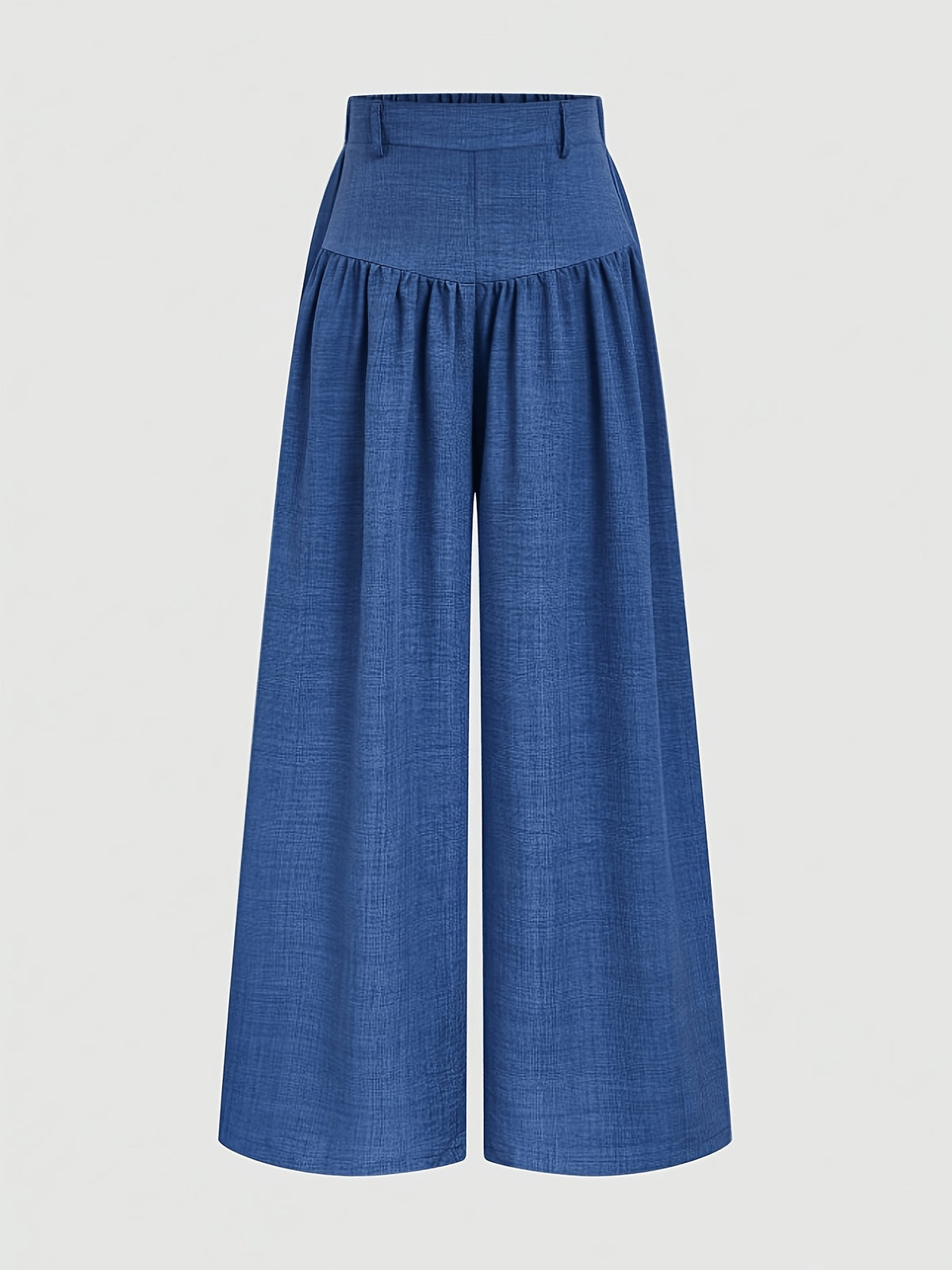 Women's Casual Elegant High-Waist Wide-Leg Pants with Pleated Design, Suitable for Work and Leisure Wear, Autumn/Winter Collection, Belt Not Included - Navy Color