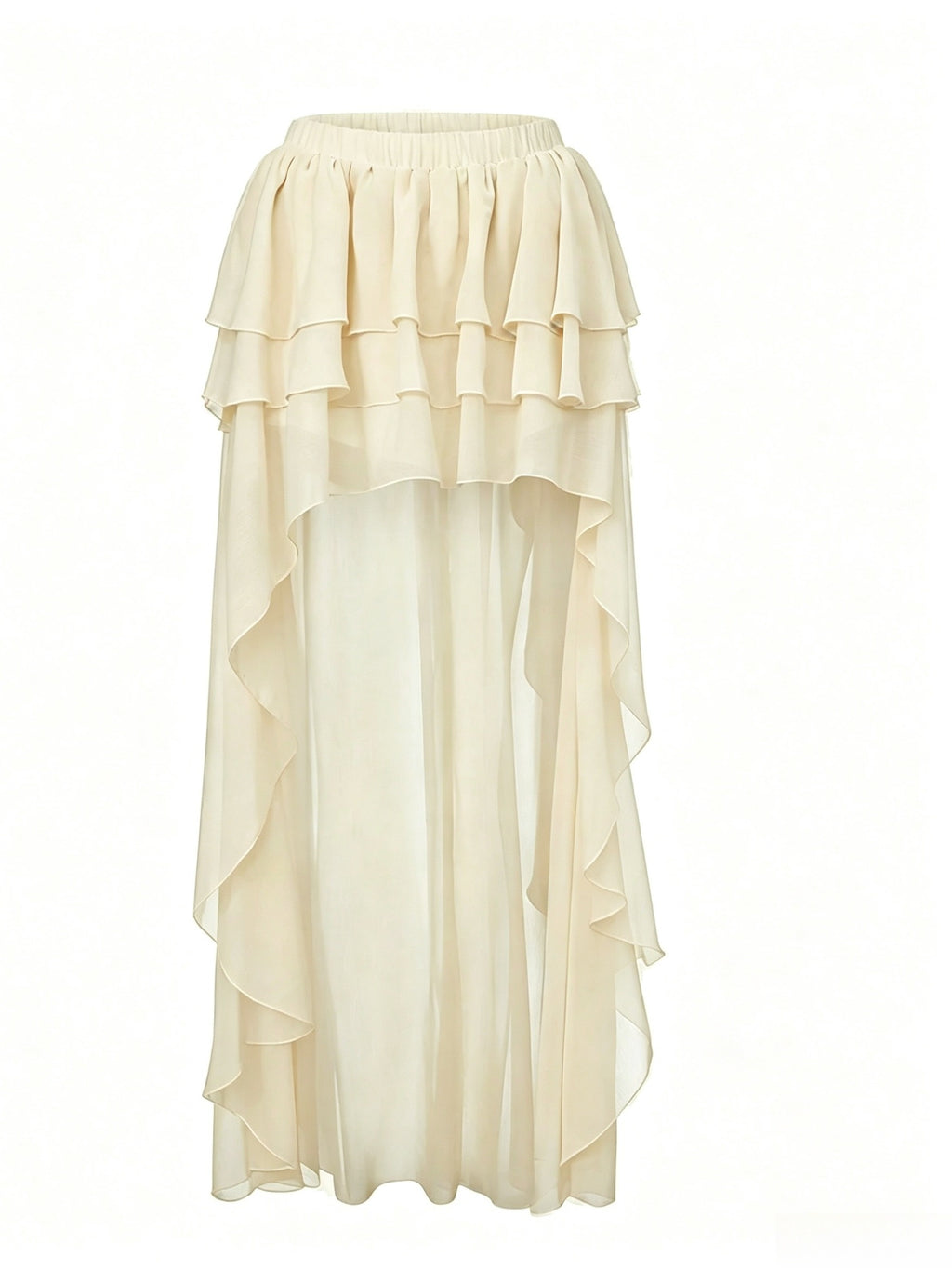 Women'S Elegant Layered Chiffon Ruffled Asymmetrical Maxi Skirt, Suitable for Autumn, Concerts, Vacation Wear, Ruffled Chiffon A-Line Skirt, Bohemian Beach Style - Off-white