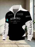 Men'S Half-Zip Lapel Sweatshirt Fashion Letter Print Casual Pullover Trendy Color-Block Patchwork Spring/Autumn Athletic Top Winter Clothes for Men - Mixed Color 1