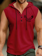 Men's Quick-Dry Athletic Hoodie - Sleeveless Gym Shirt, Breathable Workout Top for Running, Outdoor Sports - Lightweight Moisture-Wicking Activewear (Machine Washable), Running Shirt, Casual Sportswear, Tropical Print, Durable Construction, Performance - Burgundy