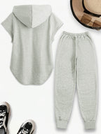 Of New Products! Solid Color Sleeveless Hooded Set! Paired with Jogger Pants for a Neat Look, Soft And Comfortable Against The Skin, Very Practical for Daily Wear, Women'S Spring And Summer Fashion Casual Sleeveless Hooded Set - Light Grey