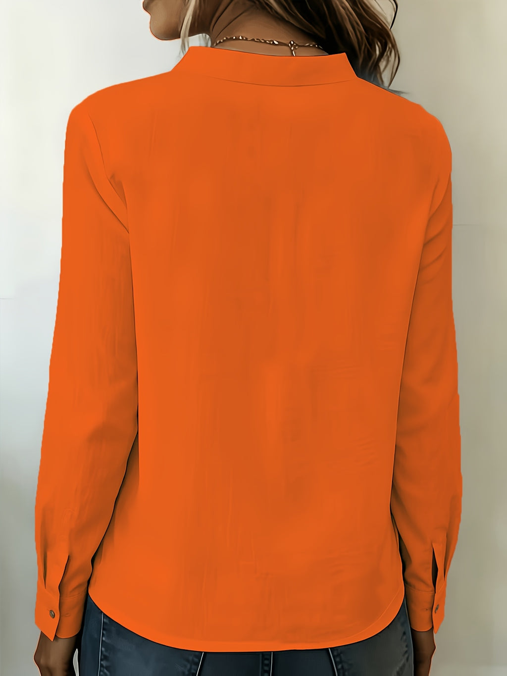 According ToFashionable V-neck Bamboo-joint Style Women's Long-sleeved Shirt - Orange-Red