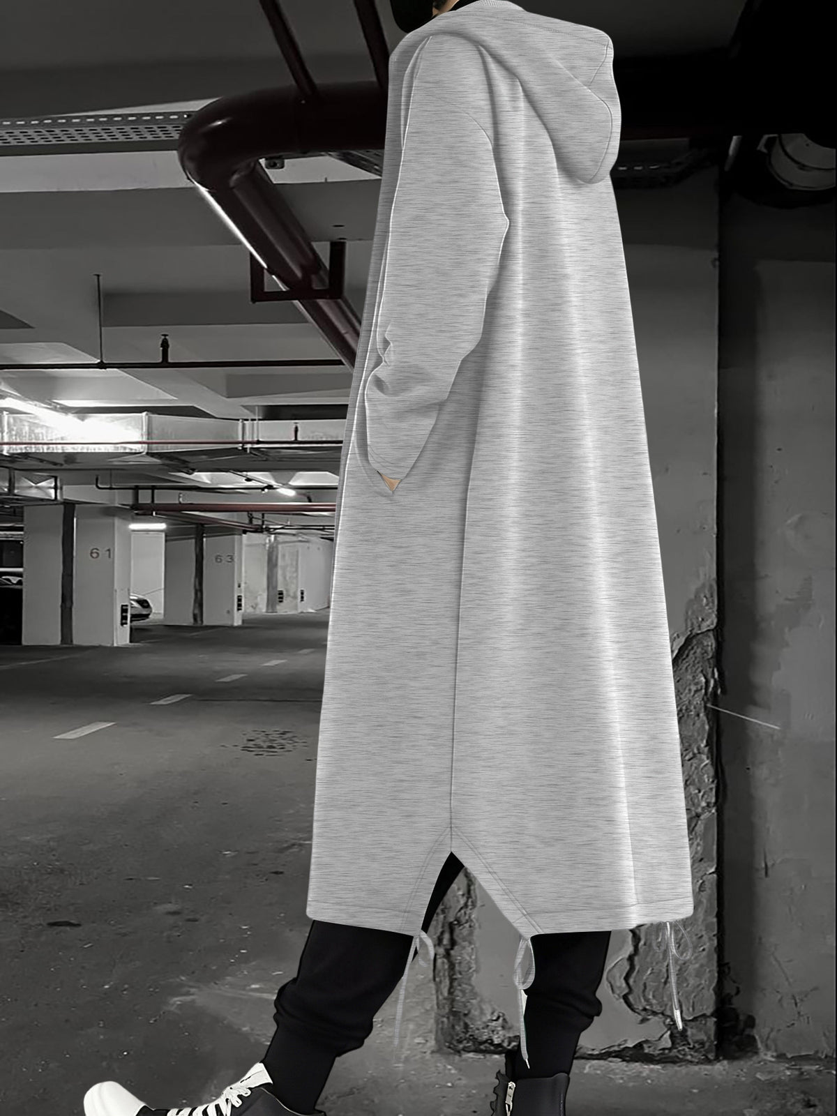 Women's Autumn & Winter Casual Fashion Trendy Long Hoodie Coat: Draping Loose Drawstring Style, Soft Comfy Casual Minimalist Versatile for Daily Use - Grey