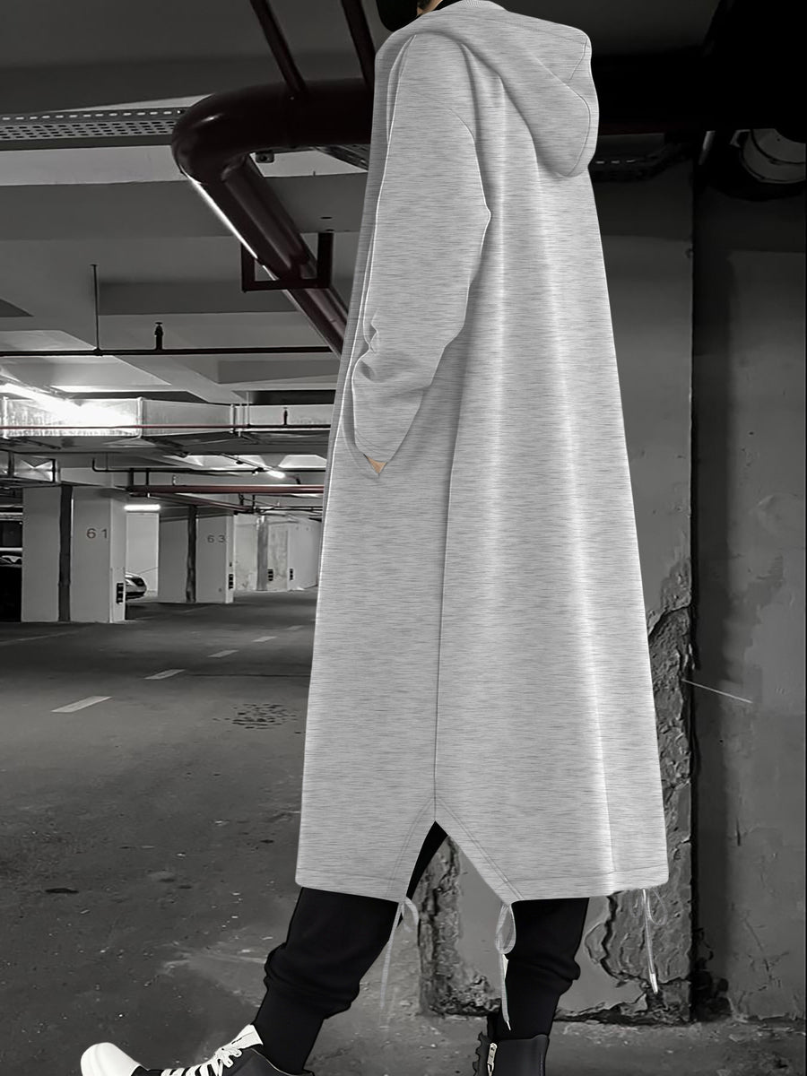Women's Autumn & Winter Casual Fashion Trendy Long Hoodie Coat: Draping Loose Drawstring Style, Soft Comfy Casual Minimalist Versatile for Daily Use - Grey