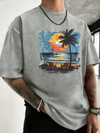 Summer New Unisex Pure T-Shirt, Skin-Friendly Comfortable Breathable Non-Sweaty, Creative Double-Sided Placement Print, Outdoor Travel Fitness Sports Versatile Short Sleeve Top - Grey