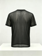 Men's Geometric Triangle Small Logo Mesh Short Sleeve Cooling Quick-Dry Loose Fit Crew Neck Sports T-Shirt - Black