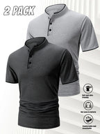 2-Pc Men'S Summer Short-Sleeve Polo Shirts, Multi-Pc T-Shirts Knit Breathable Quick-Dry, Solid Color Regular Fit Anti-Pilling, Polo Collar with Buttons, Outdoor Sports Golf - Dark Grey+Light Grey