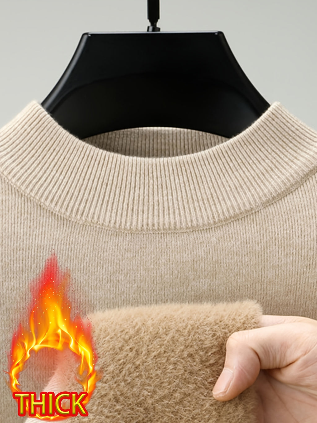 Men's Half-Turtleneck -Lined Thickened Warm Sweater, Featuring a Classic Half-turtleneck Design That Fits Snugly Around the Neck for Wind Protection and Warmth. Solid Color, Simple and Versatile, Suitable for Both Commuting and Daily Wear - Yami Camel