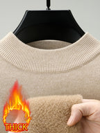 Men's Half-Turtleneck -Lined Thickened Warm Sweater, Featuring a Classic Half-turtleneck Design That Fits Snugly Around the Neck for Wind Protection and Warmth. Solid Color, Simple and Versatile, Suitable for Both Commuting and Daily Wear - Yami Camel