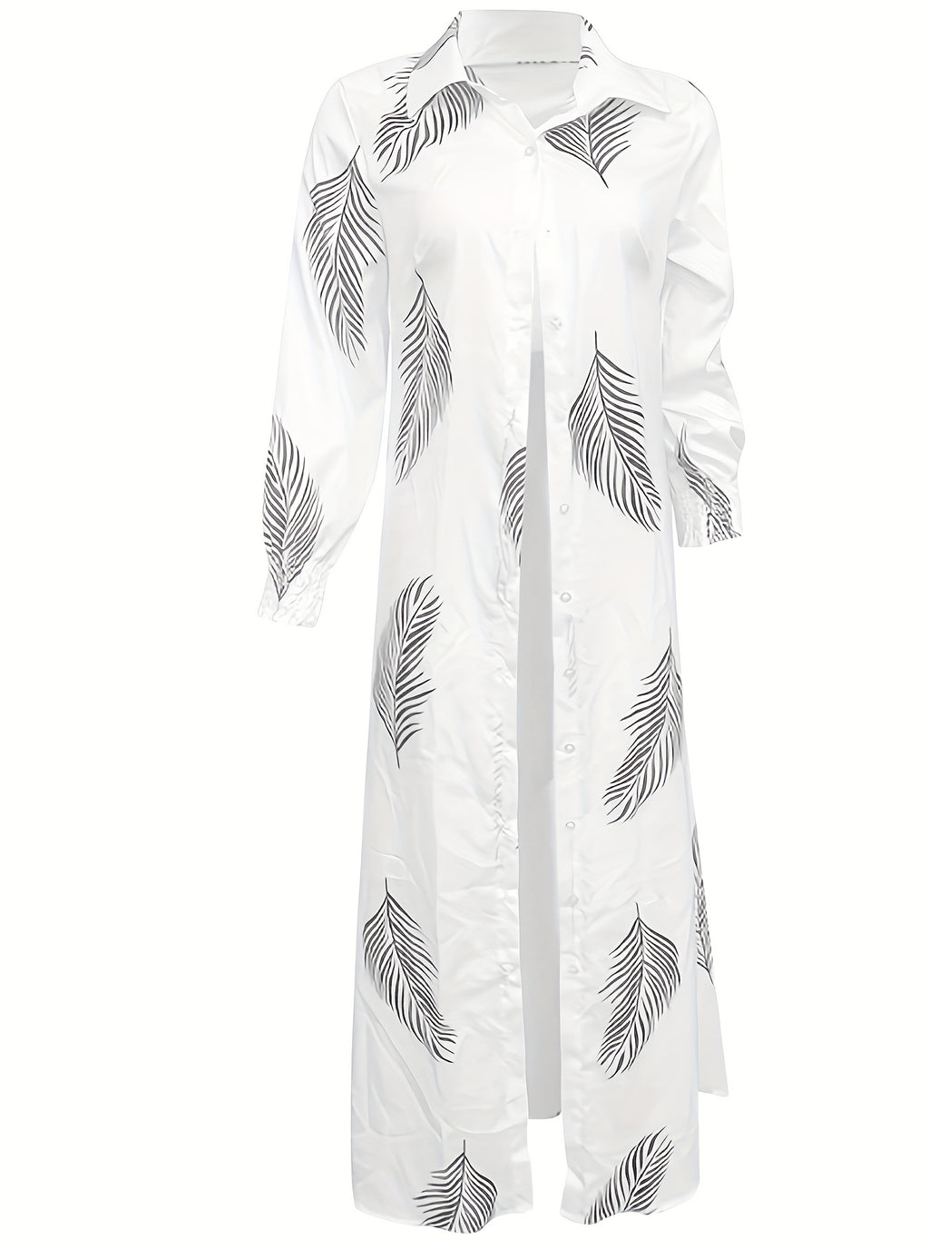 Color Block Striped Shirt Dress, Casual Long Sleeve Button Down Ankle Dress, Women's Clothing - White