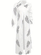 Color Block Striped Shirt Dress, Casual Long Sleeve Button Down Ankle Dress, Women's Clothing - White