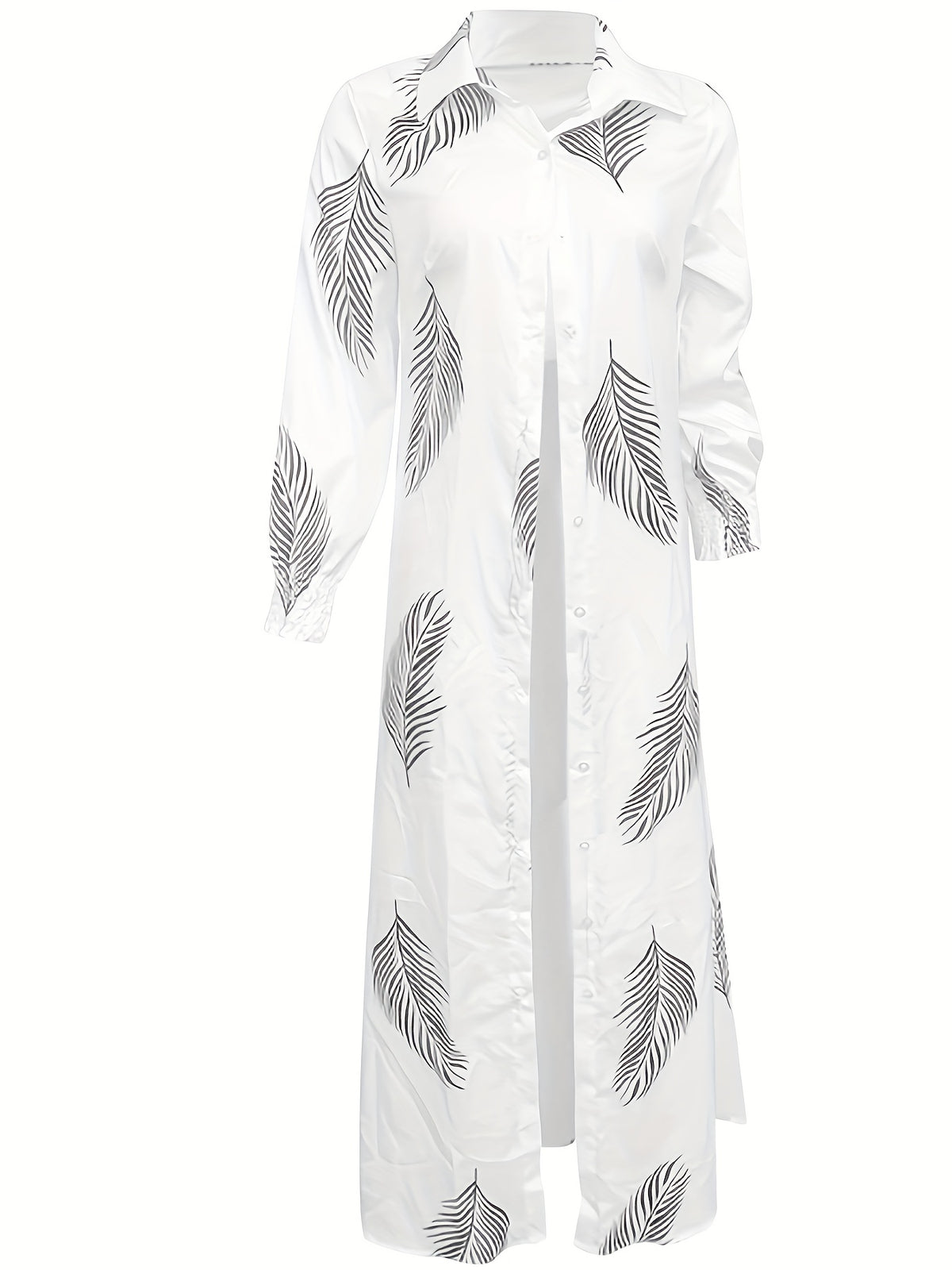 Color Block Striped Shirt Dress, Casual Long Sleeve Button Down Ankle Dress, Women's Clothing - White