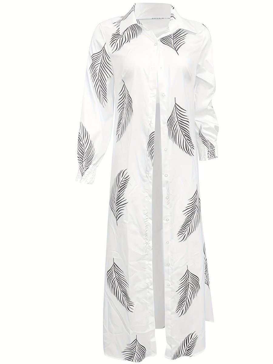 Color Block Striped Shirt Dress, Casual Long Sleeve Button Down Ankle Dress, Women's Clothing - White