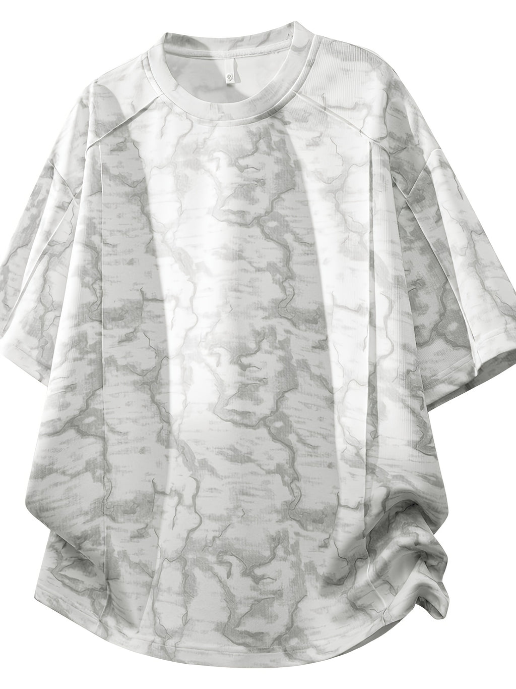 2pcs Summer New Short-Sleeved T-Shirt Men'S Round Neck Loose Ice Fiber Fabric T-Shirt Tie-Dye Gradient Pullover - White Flower Ash Light Gray