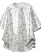 2pcs Summer New Short-Sleeved T-Shirt Men'S Round Neck Loose Ice Fiber Fabric T-Shirt Tie-Dye Gradient Pullover - White Flower Ash Light Gray