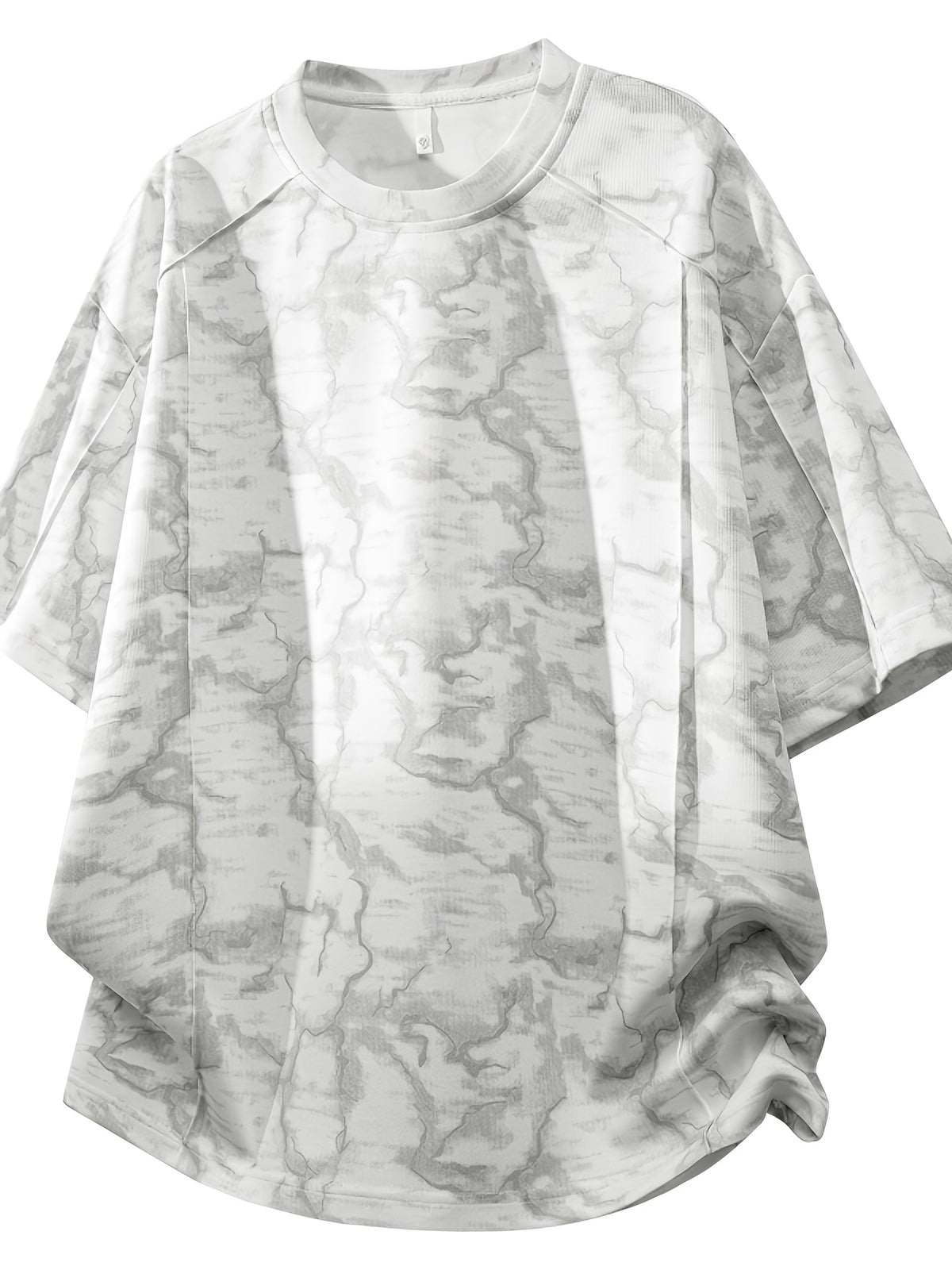 2pcs Summer New Short-Sleeved T-Shirt Men'S Round Neck Loose Ice Fiber Fabric T-Shirt Tie-Dye Gradient Pullover - White Flower Ash Light Gray
