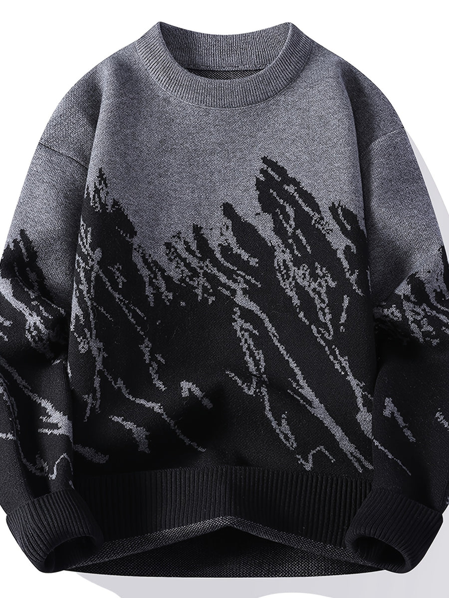 Men's Gradient Color Sweater Ombre Sweater Suitable for Autumn/Winter, Crew Neck Contrast Color Blending Top, Casual Versatile Blending Sweater for Office & Casual Attire, Warm Winter Sweater for Layering - Dark Gray