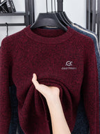 Men's ZBZP 3D Solid Color Knit Sweater - Thick Warm Crewneck Pullover Sweater Suitable for Fall/Winter, Casual Long-Sleeve Basic Sweater for Office & Casual Attire, Hand Washable Solid Color Round Neck Knitwear - Dark Red