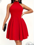 Women'S Elegant Party Halter Sleeveless A-Line Dress - Red