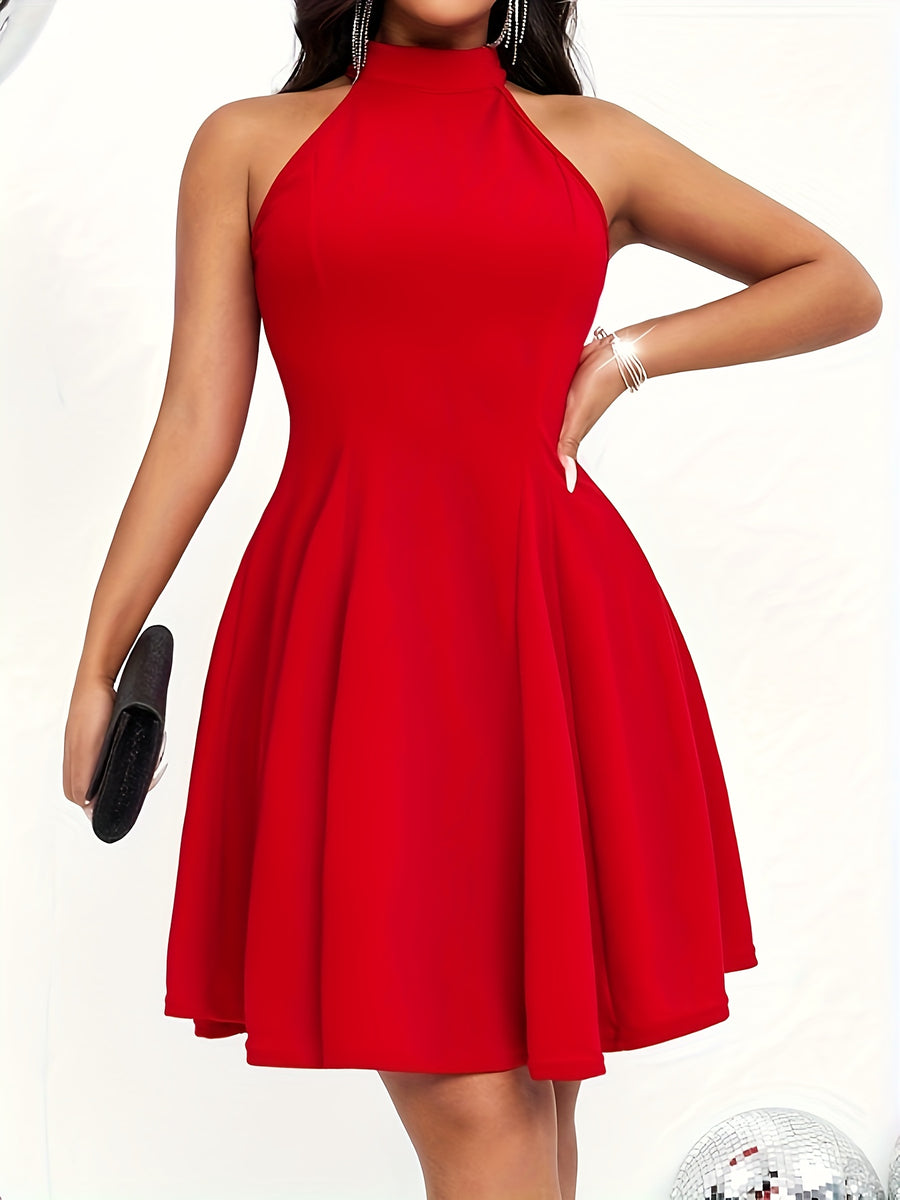 Women'S Elegant Party Halter Sleeveless A-Line Dress - Red
