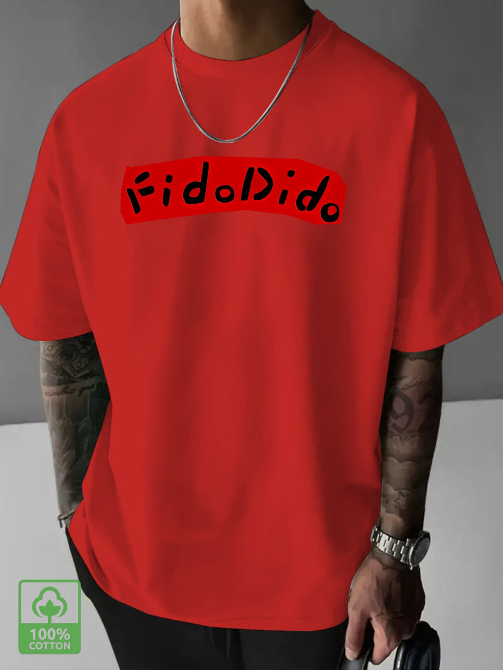 Cartoon French Fries for Man Simple Letter Creative Print Heavyweight Cool and Handsome 100% Pure Cotton Men's Short Sleeve T-Shirt, New Casual Daily Fashion Loose Fit Crew Neck Men's Apparel - Red