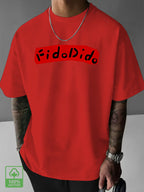 Cartoon French Fries for Man Simple Letter Creative Print Heavyweight Cool and Handsome 100% Pure Cotton Men's Short Sleeve T-Shirt, New Casual Daily Fashion Loose Fit Crew Neck Men's Apparel - Red