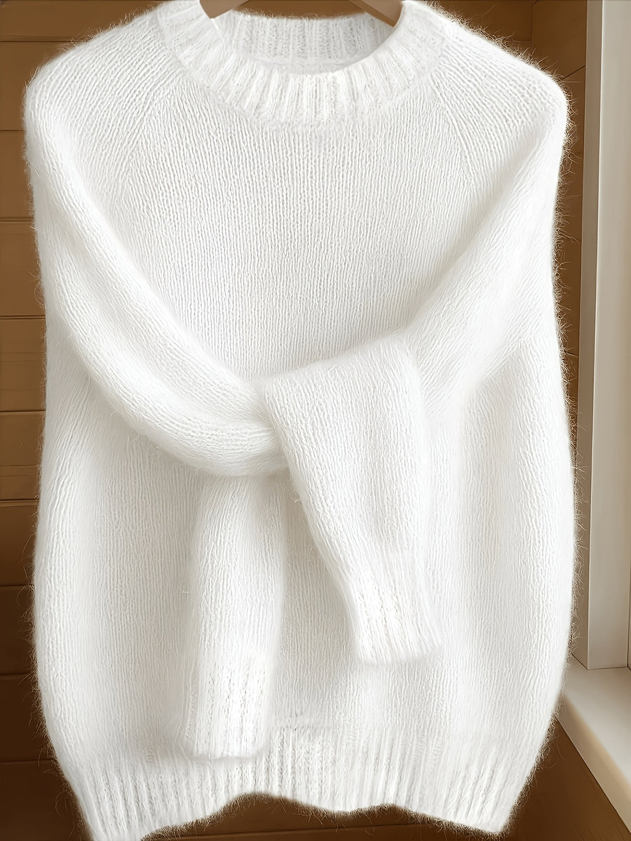 French-style Round-neck Sweater, Soft and Cozy, Elegant Design, Perfect for Spring and Autumn Commuting and Outings - White