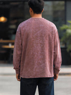 American Retro 3pcs Set Washed Distressed Pure Long Sleeve T-Shirt Loose Casual Unisex Round Neck Base Layer Spring Autumn Couple All-Match Multi-Color Long Sleeve Top - Black Khaki Army Green