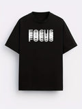 Unisex Trendy Letter Print Crew Neck T-Shirt, A Must-Have for Style Enthusiasts! Gradient FOCUS Design, Ultra Stylish & Streetwear-Inspired! Minimalist yet Versatile! - Black