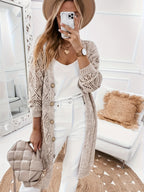 European And American Autumn New Cardigan Long Shirt Loose Long Sleeve Outerwear Sunscreen Women'S Top - Apricot