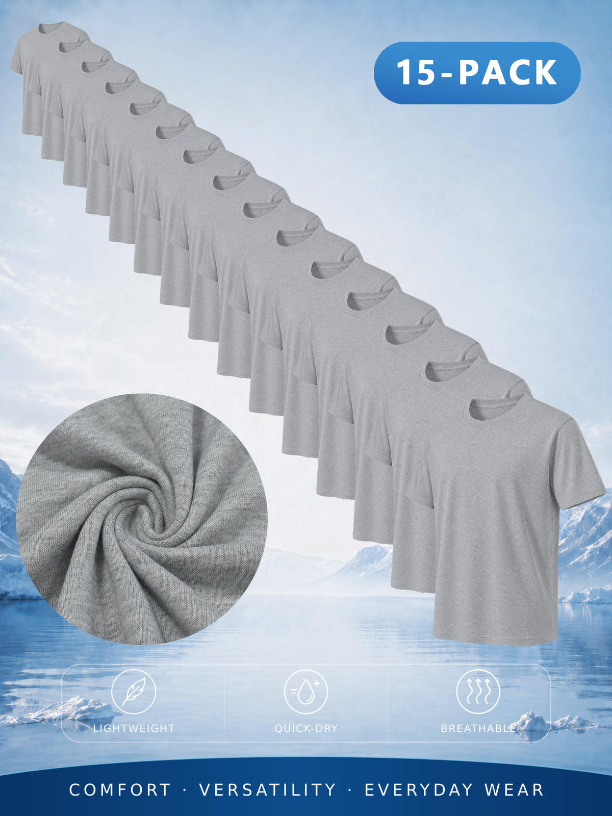15pcs High-Quality Men'S Solid Color Short-Sleeve T-Shirts, Available in Multiple Colors, Casual, Comfortable, Lightweight, Fashionable, Basic Style Tops, Suitable for Daily Wear, Work, Sports, And As Gifts - Light gray 15-piece set