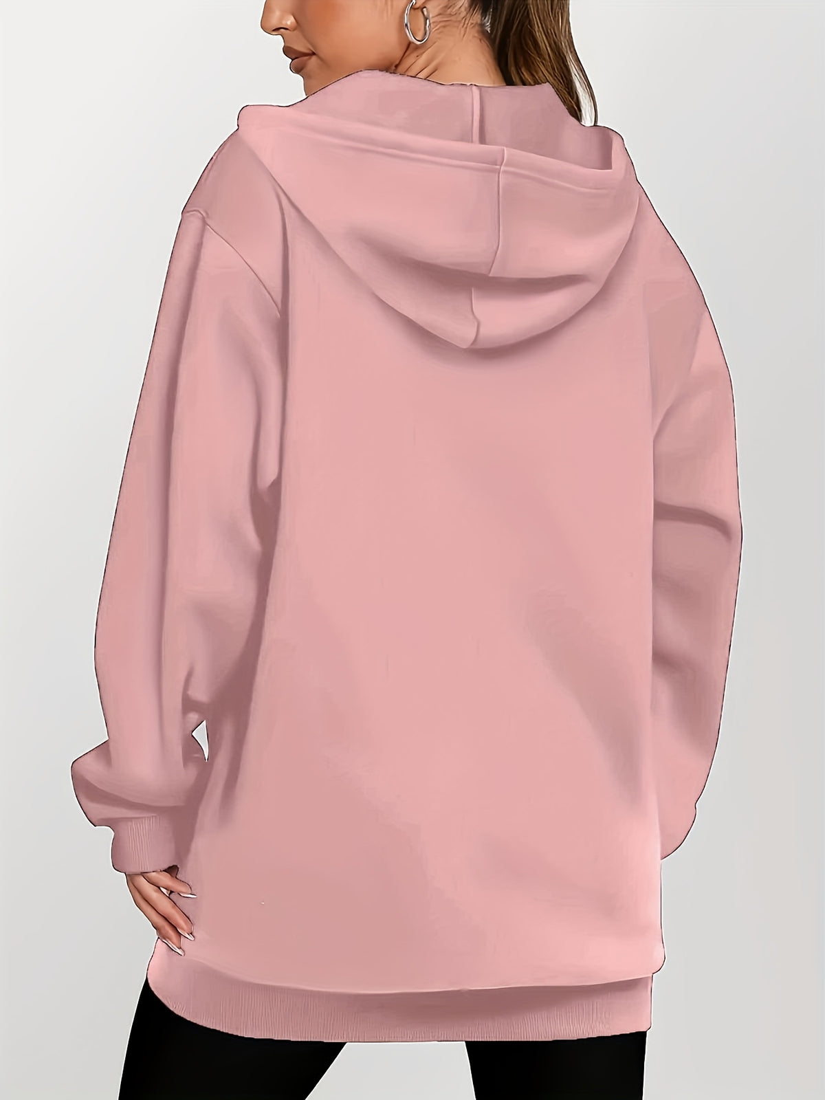 Women's Star Pattern Print Hoodie, Fashionable Zip-Up Hooded Sweatshirt for Women - Dark Pink