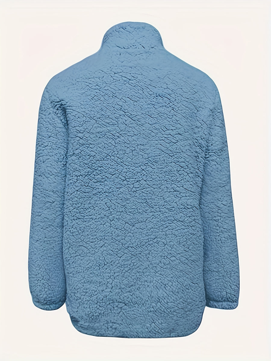 Women'S Faux Small Stand Collar Thick Jacket Coat - Deep Sky Blue