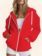 Authorized by Warner, Women'S Hoodie, Sketched Half Body Spider- Print, Casual Zipper Jacket with Pocket, Autumn/Winter Hoodie, Comfortable And Versatile with Pattern - Red