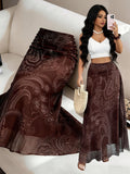 Women's Spring/Summer Printed Casual A-Line Skirt for Leisure and Vacation - Dark Red