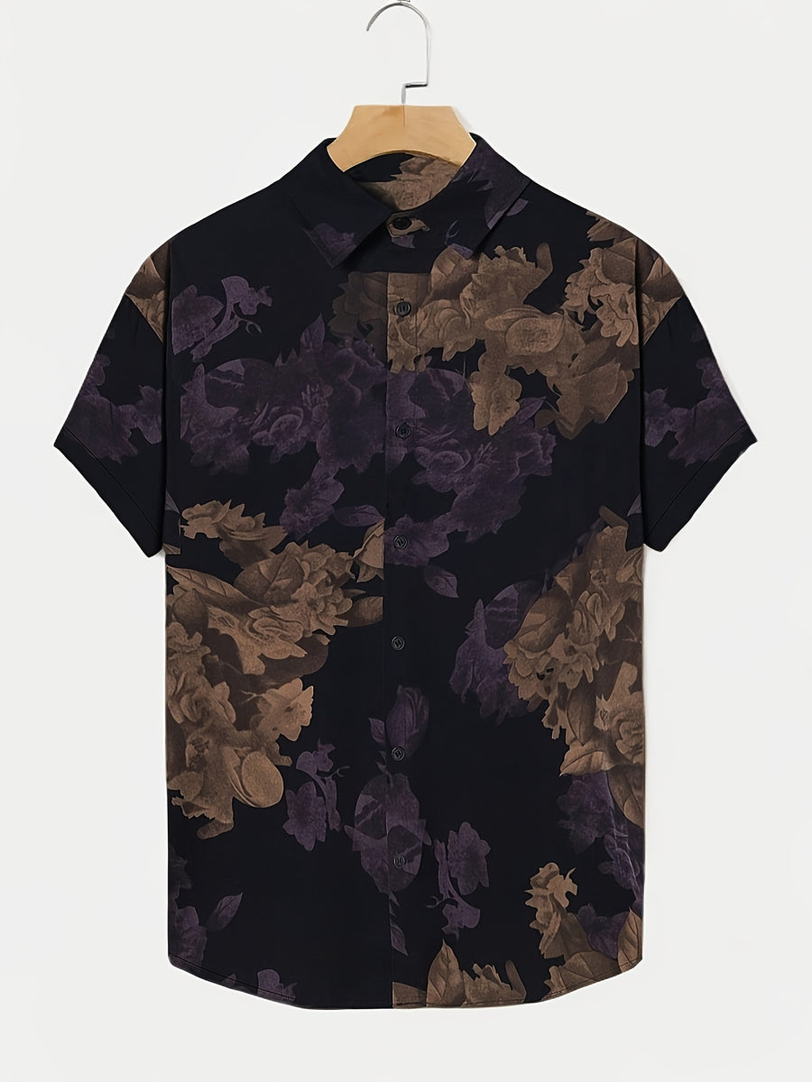 Men's Vintage Cool Short-Sleeve Shirt, Stylish Printed Casual Versatile Thin Vacation Floral Shirt - Multicolor