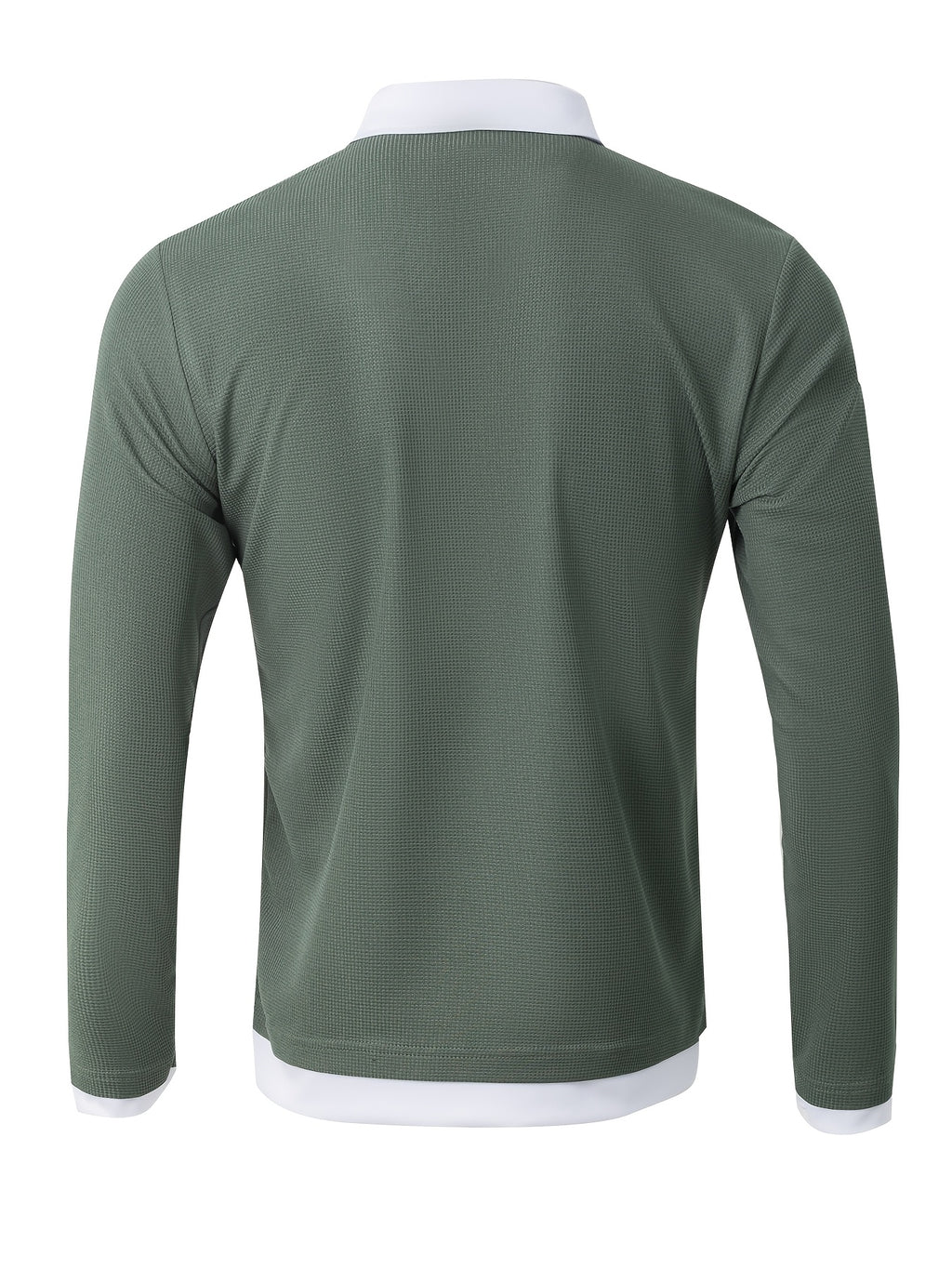 Pearson OBM Men's Fashion Printed Design Waffle 2-in-1 Look Shirt Top, Breathable and Comfortable Fabric, Versatile Casual Long Sleeve Men's Lapel Polo Shirt - Army Green - PA