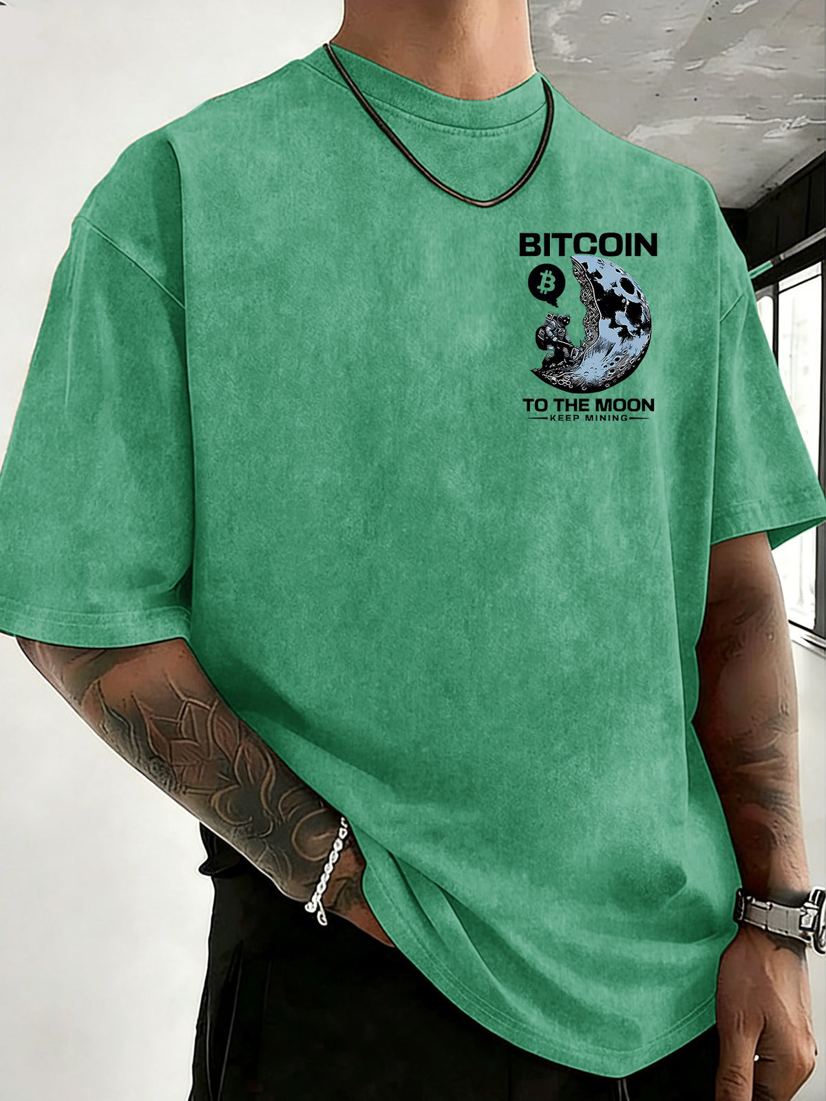 Vintage Distressed Mineral Washed T-Shirt for Young Adults, Street Style Loose-Fit Pure  Short Sleeve Top, Fashionable Outdoor and Daily Wear - Green