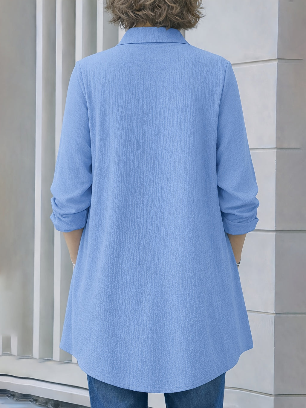 Women's Fashion Casual Shirt, Loose Fit Commuter Long Sleeve Top - Blue