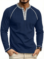 Xingfan OBM 6pcs Autumn/Winter Men's Color-Block Henley Collar Long Sleeve Half-Placket Casual Polo Shirts, Featuring Contrasting Collar and Cuff Designs, Skin-friendly and Breathable Fabric, Multi-color Combination Set, Can Be Worn Alone - Mixed colors