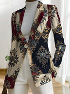 This Stylish And Elegant Women'S Blazer Is Designed Specifically for Spring And Autumn. As a Versatile Lapel Jacket, It Is Suitable for a Wide Range of Occasions, Offering a Look That Is Both Creative And Highly Fashionable - Red and blue