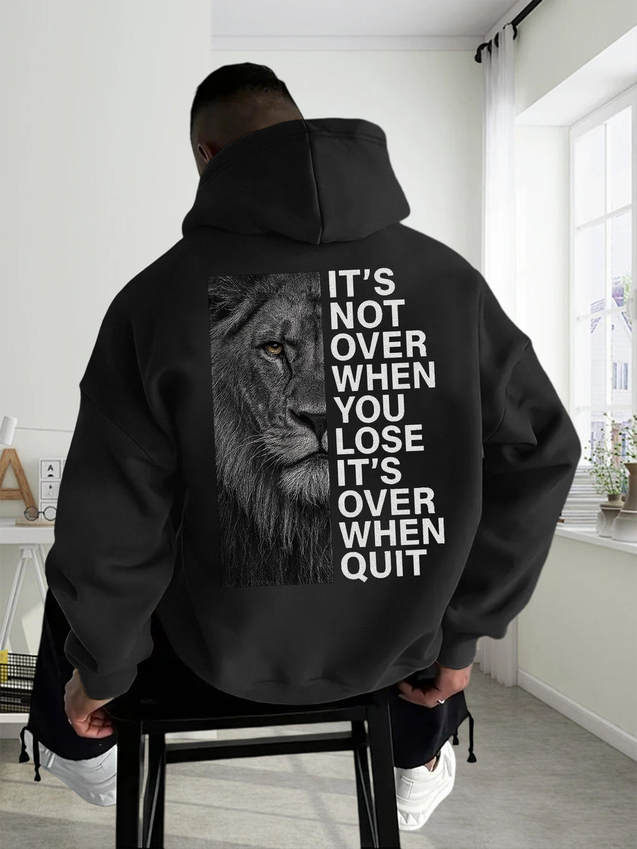 Men'S Casual Hooded Sweatshirt with Graphic - "It'S Not Over Until You Quit" Design, Thick Sportswear, Long Sleeve, Regular Fit, Ideal for Spring/Fall, Autumn Casual Wear|Casual Style Hoodie| Sweatshirt - Black