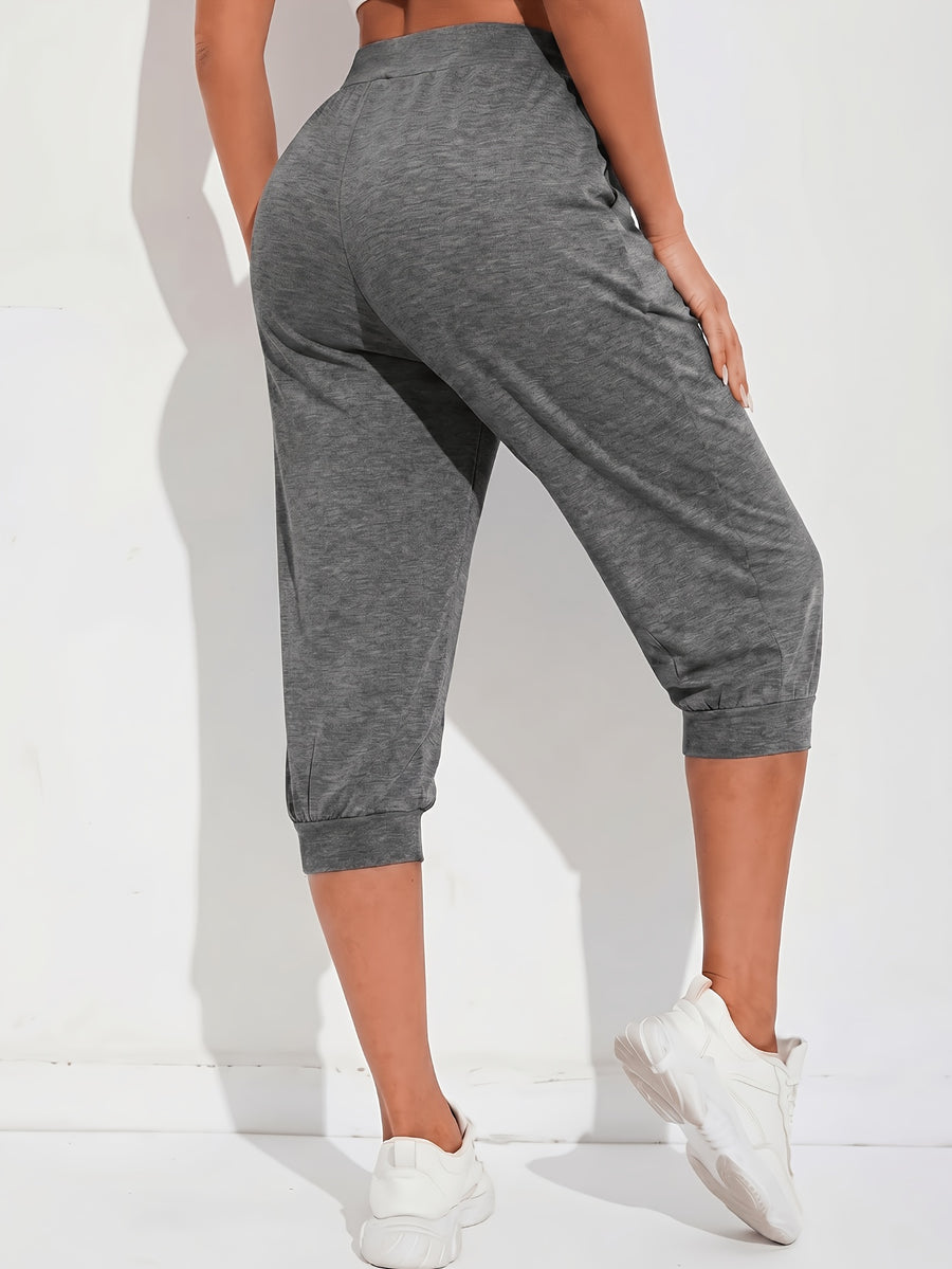 European and American Style High-Waist Cropped Sweatpants for Women, Summer Running Casual Jogger Pants with Pockets, Comfortable and Breathable Versatile Harem Pants for Home Wear - Dark Gray