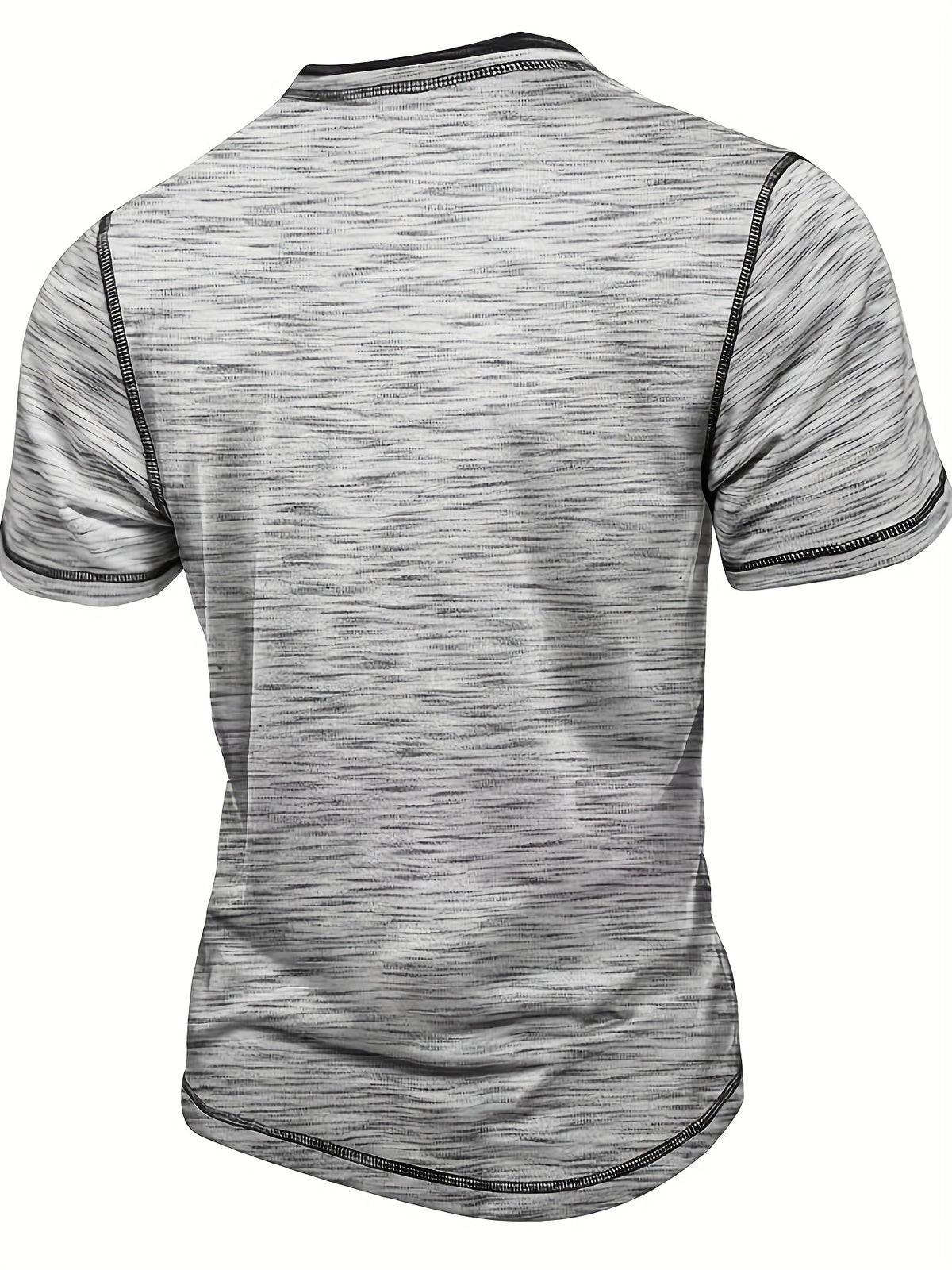 Men'S Summer Henley Shirt - Casual Short Sleeve, Button-Up, Gray & White Striped, Round Neck, Lightweight Polyester Blend, Perfect for Casual Attire, Casual Summer Wear | Striped Henley Shirt | Polyester Blend Shirt - Light Grey