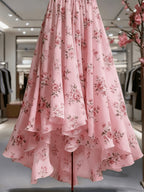 Women'S Lace Mesh Printed Half Skirt, Casual Flared Mesh Skirt - Pink